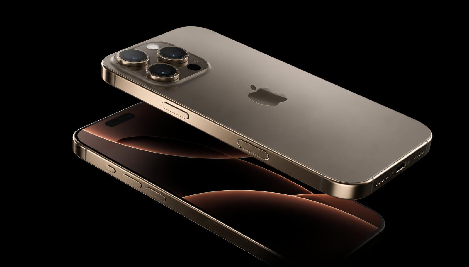 iPhone em titânio sobre fundo preto